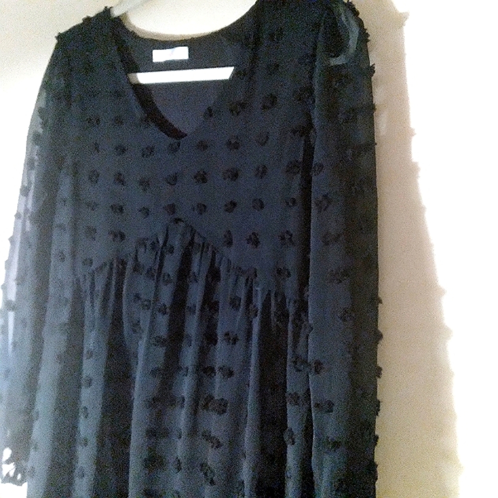 Kirundo Black Dress Sheer  Polka Dot Whimsigoth Fairygoth Babydoll XS SMALL FLAW